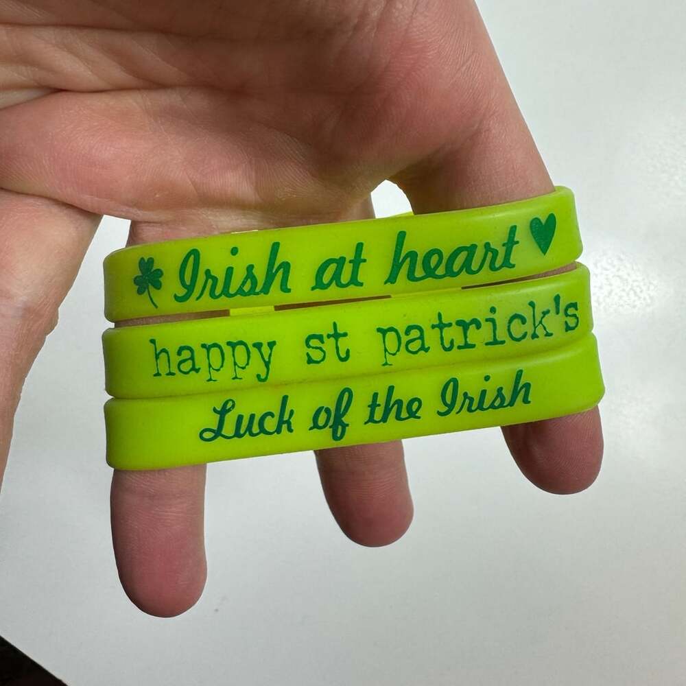 Set of 3 St. Patrick's Day Silicone Rubber Wristbands - Irish Theme Party Favors
